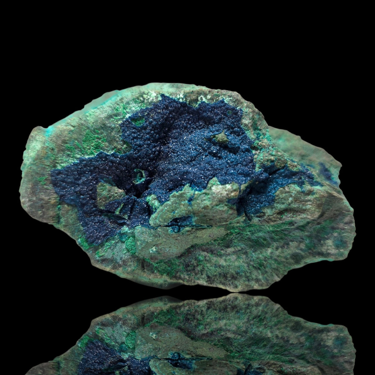 Rich Indigo Shattuckite Micro-Crystalline Pocket on Malachite | Kaokoveld, Namibia