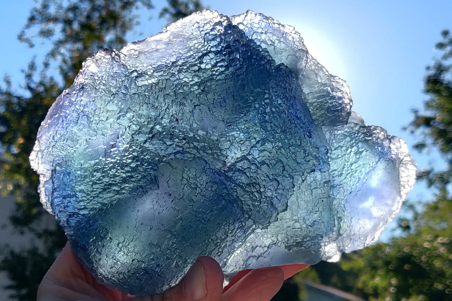 Blue-Green Stepped Fluorite with Phantom Zoning - Manaoshan Mine, China