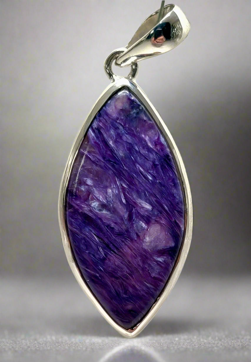 Charoite, 925 Sterling Silver Tear Drop Pendant