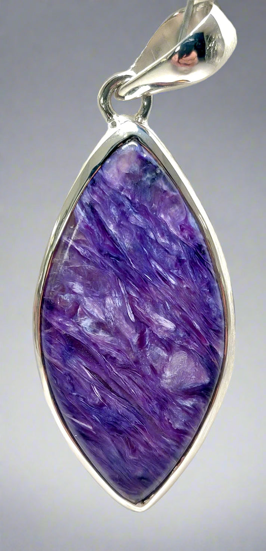 Charoite, 925 Sterling Silver Tear Drop Pendant