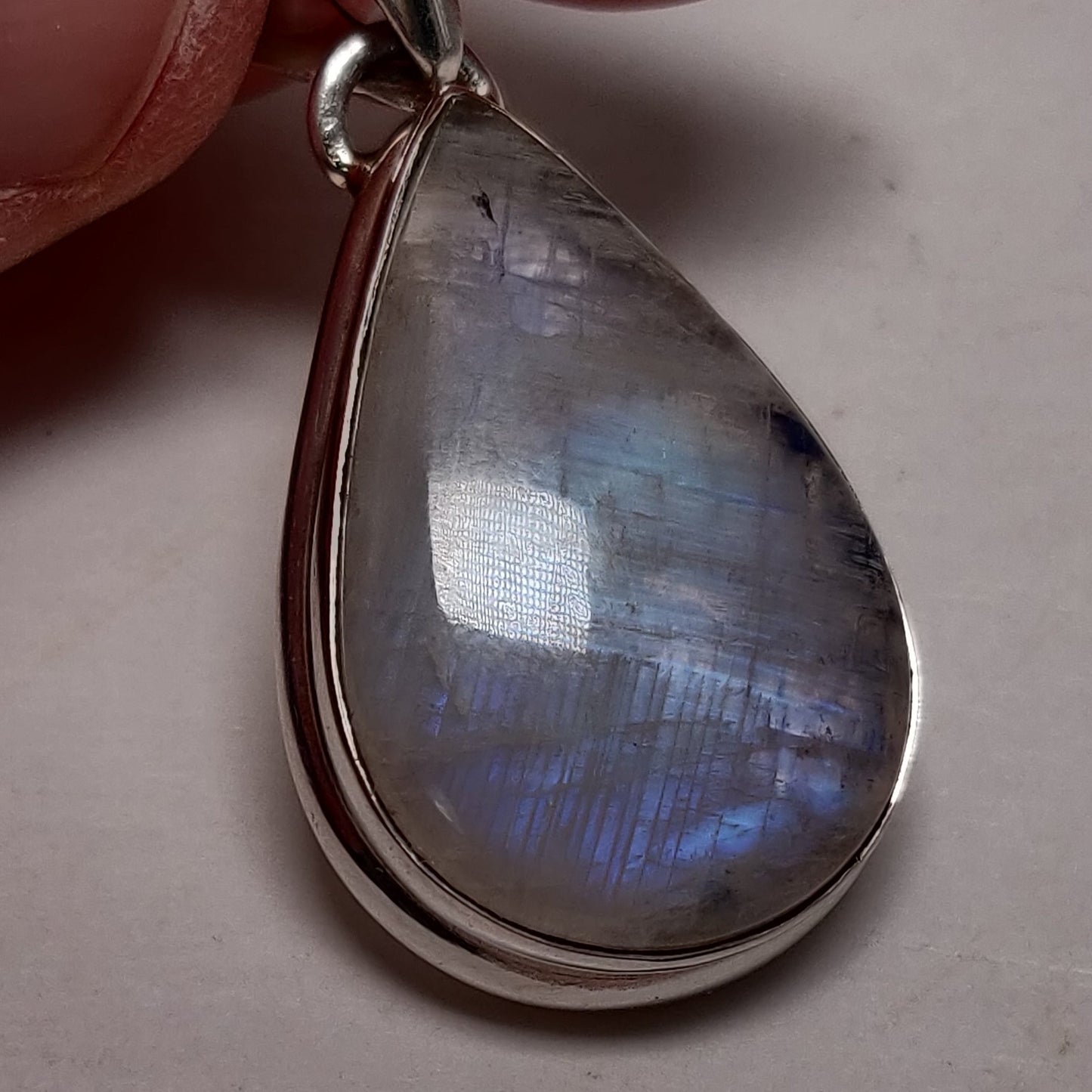 Moonstone Teardrop Pendant w/ Chain, 925 Silver