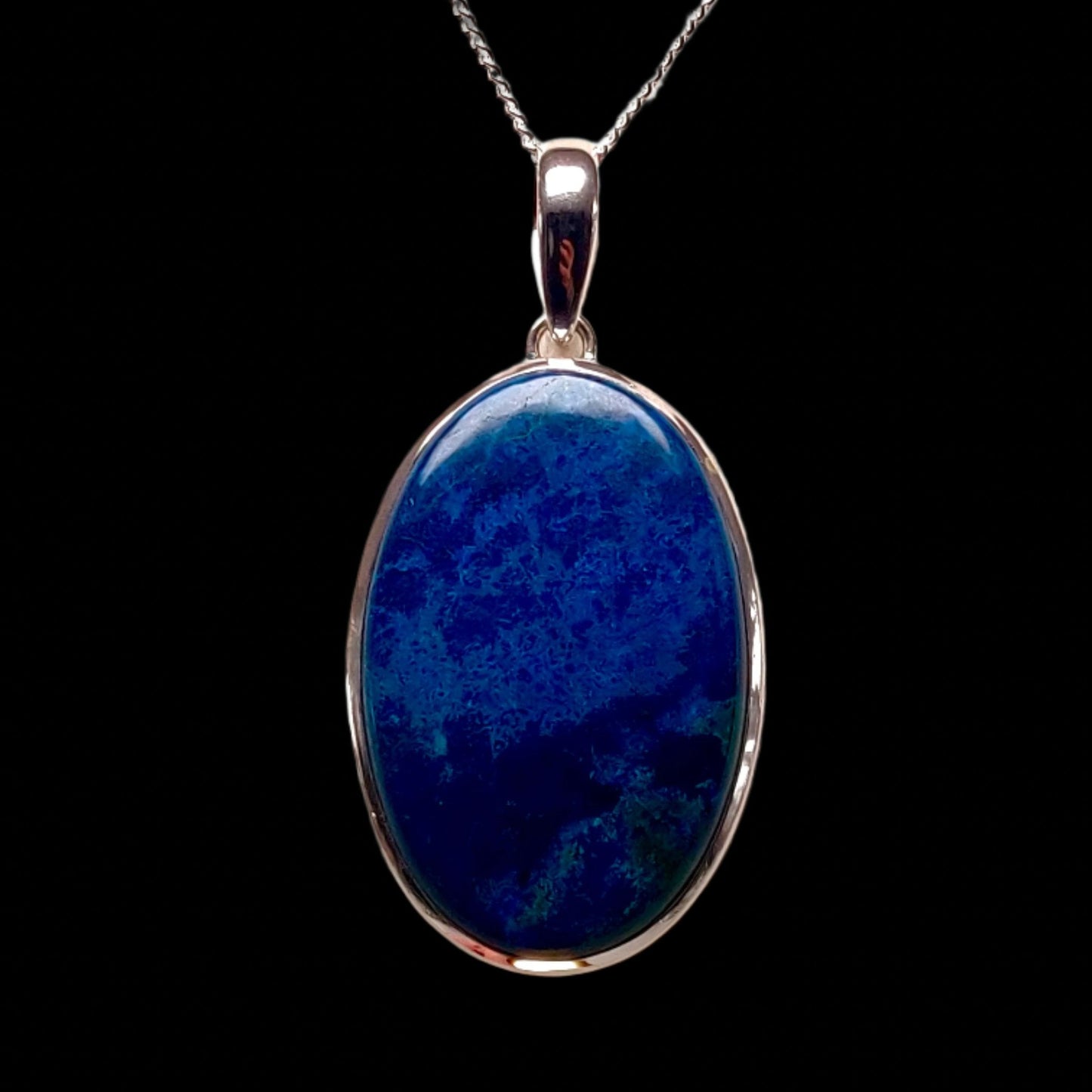 Namibian Shattuckite 925 Sterling Silver Oval Pendant - Rare Blue Copper Mineral
