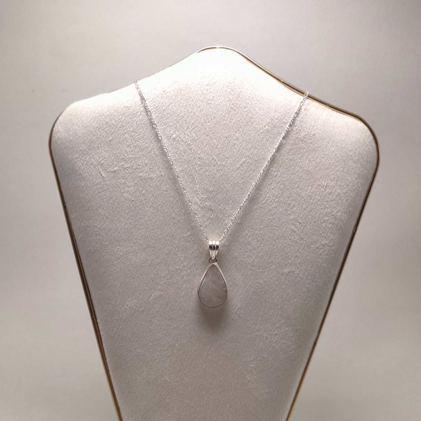 Moonstone Teardrop Pendant w/ Chain, 925 Silver