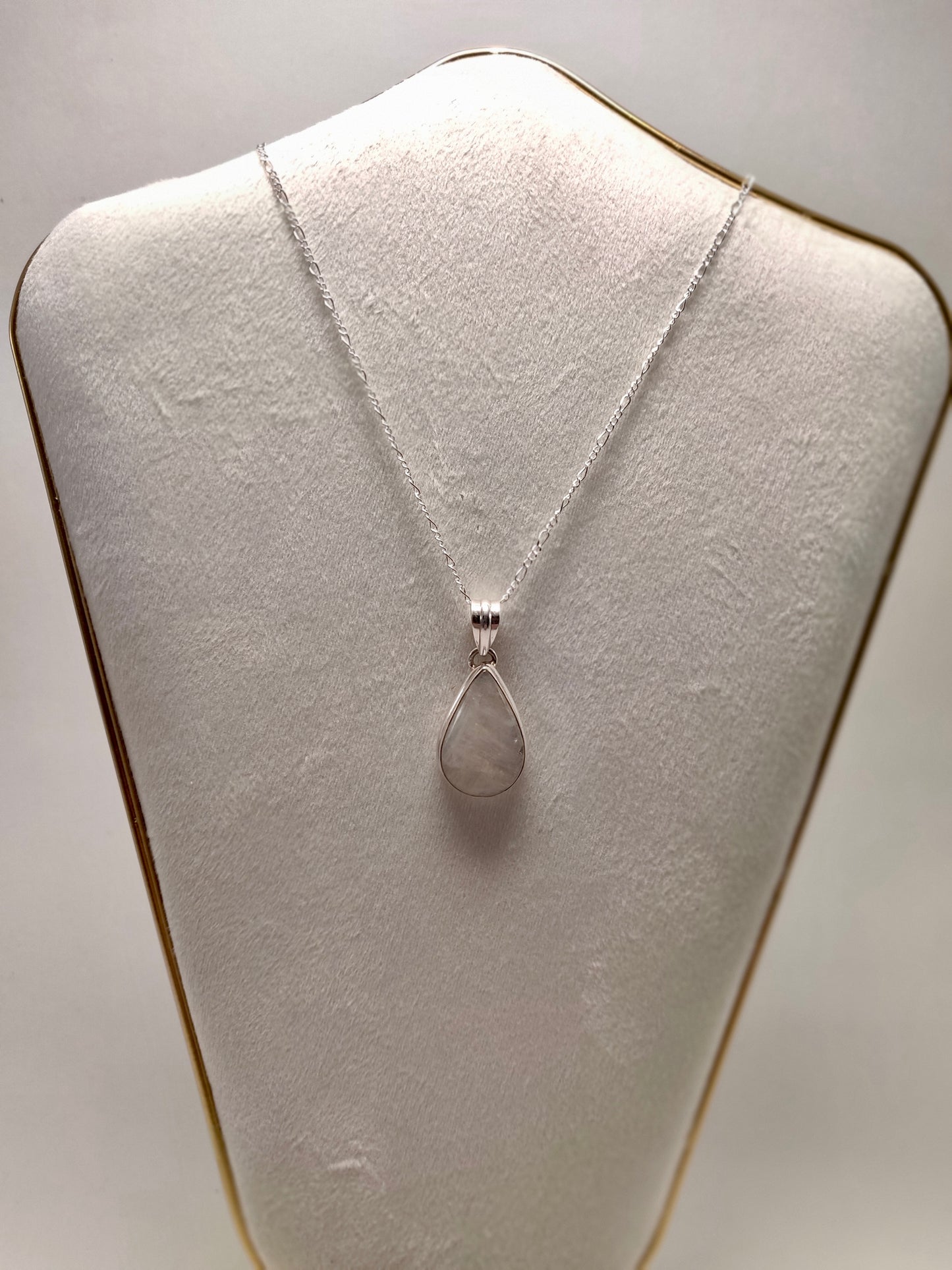 Moonstone Teardrop Pendant w/ Chain, 925 Silver