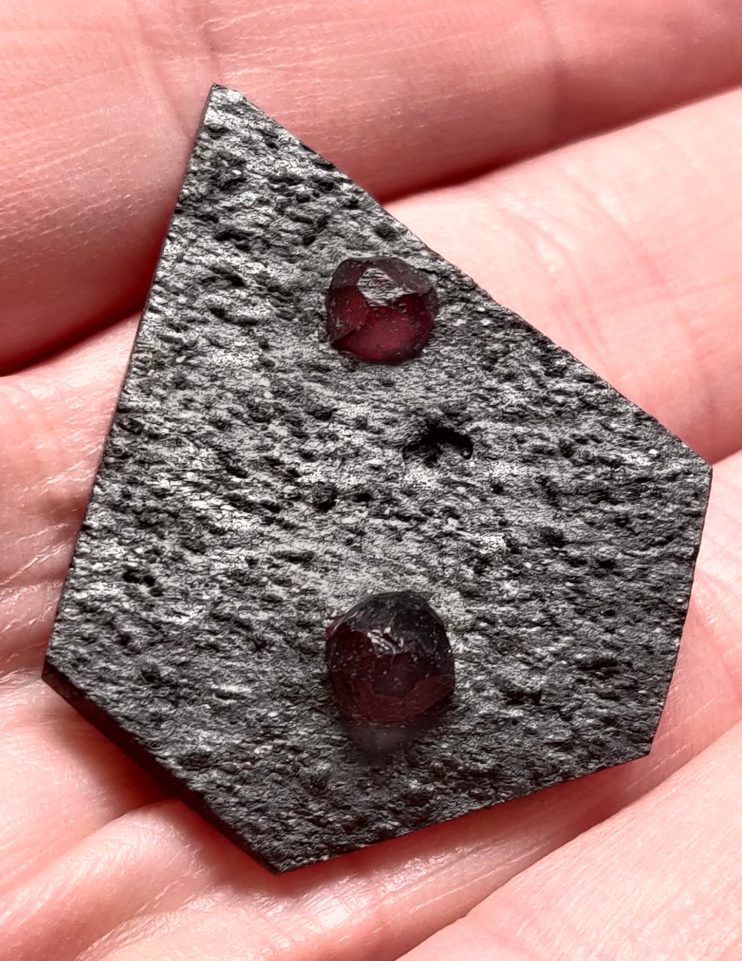 Almandine Garnet on Graphite Cabochon – Red Embers Mine, Erving, Massachusetts
