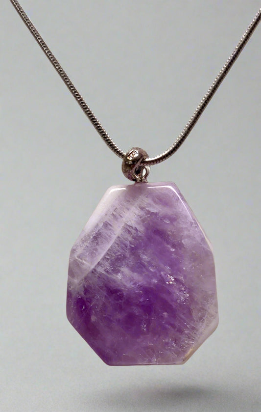 Chevron Amethyst Pendant with 18" Silver Plated Chain