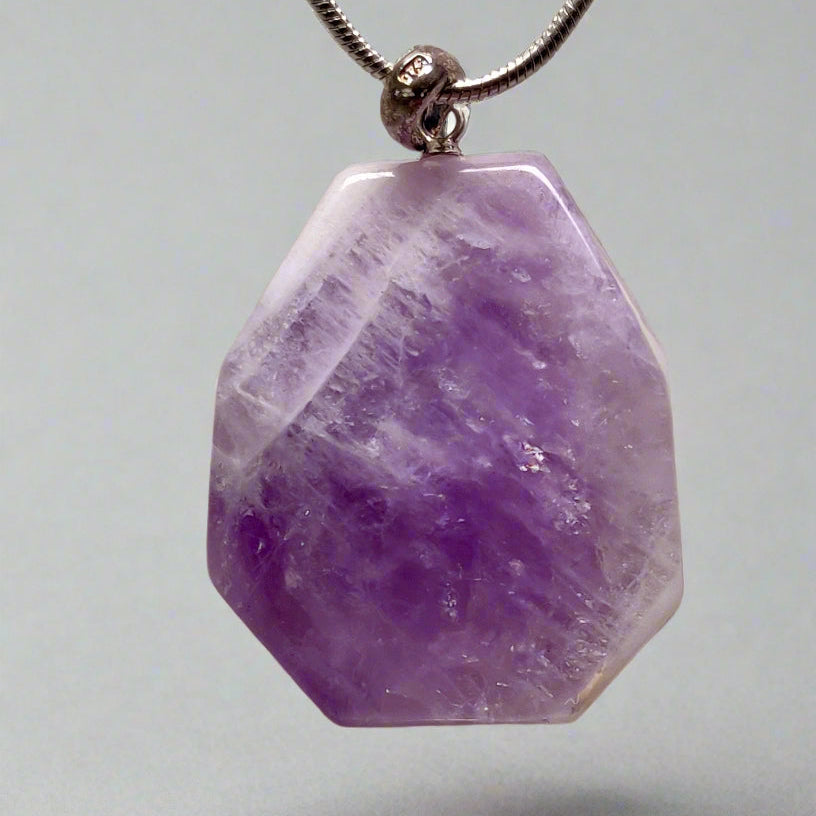 Chevron Amethyst Necklace, "Dream Amethyst", 18" Silver-Plated Chain (21g)