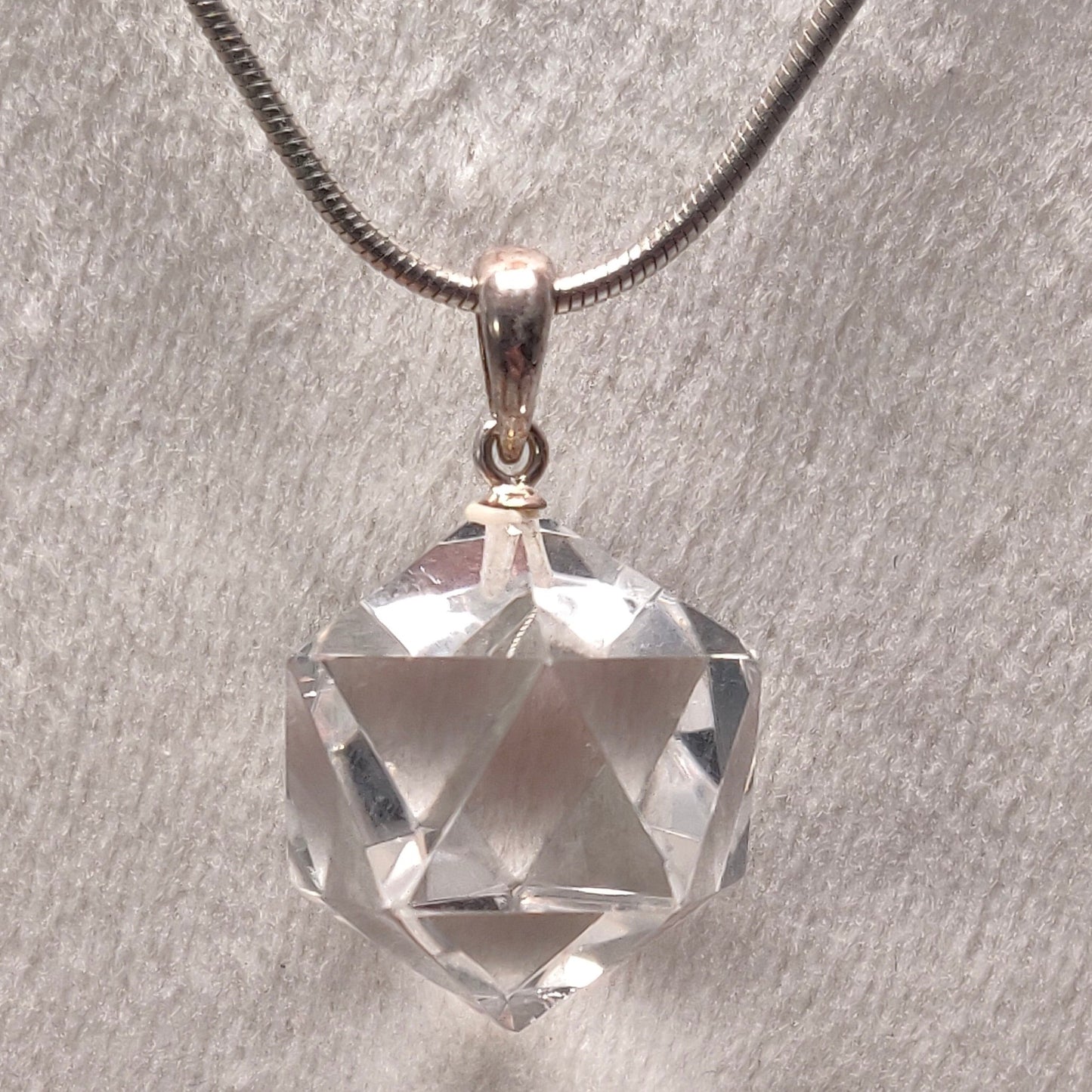 Geometric Clear Quartz Necklace - "The Master Healer" - 18" Silver Plated Chain