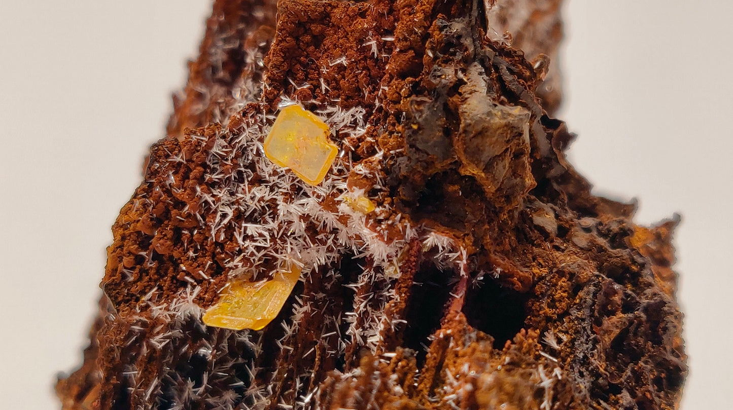 Butterscotch Wulfenite with Aragonite Sprays — Los Lamentos, Chihuahua, Mexico
