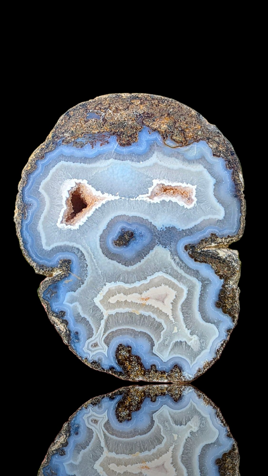 Exquisite Blue Lace Agate Geode Half with Sparkling Crystal Cavities - Namibia (Large Display Specimen)