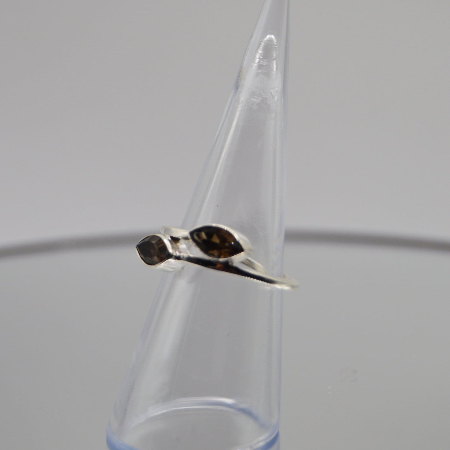 Faceted Smoky Quartz Leaf Ring, Sz 6, 925 silver
