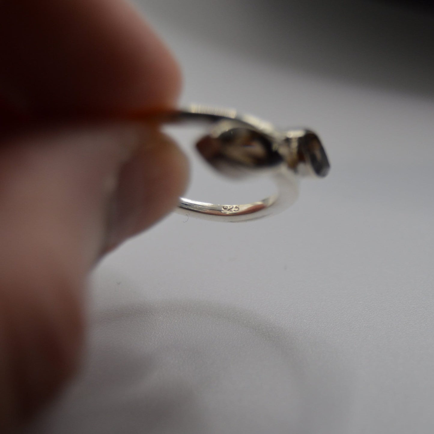 Faceted Smoky Quartz Leaf Ring, Sz 6, 925 silver