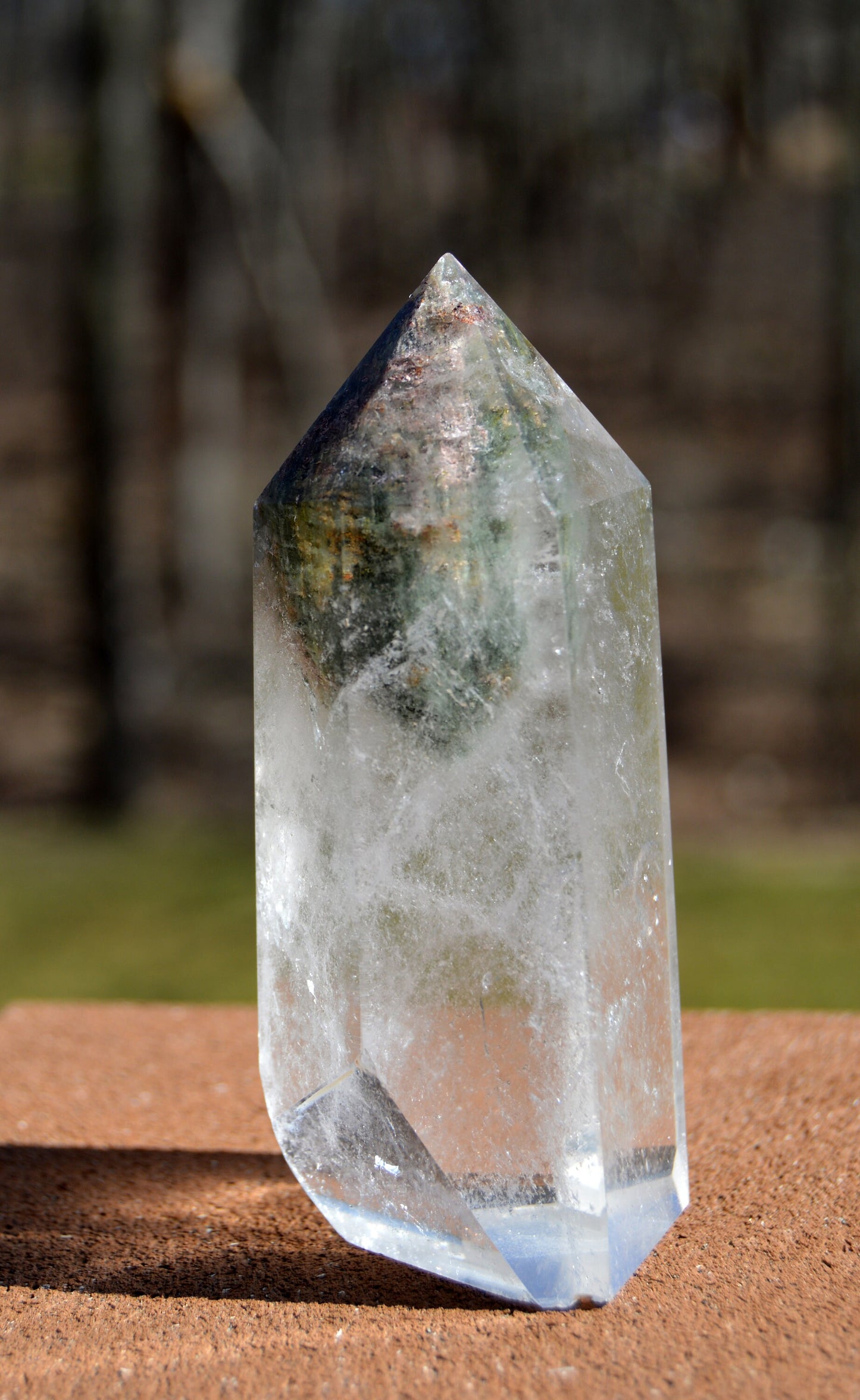 Quartz with Lodolite Phantom, Rainbows, and Hematite/Chlorite Inclusions