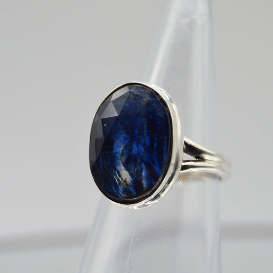 Oval Faceted Blue Kyanite Ring Size 6, 925 Silver