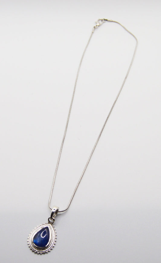 Teardrop Blue Kyanite 925 Silver Pendant with 18" Snake Chain Necklace