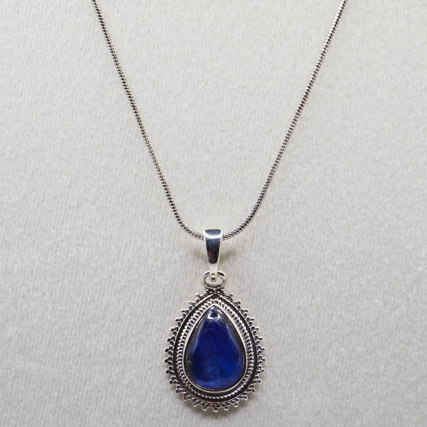 Teardrop Blue Kyanite 925 Silver Pendant with 18" Snake Chain Necklace