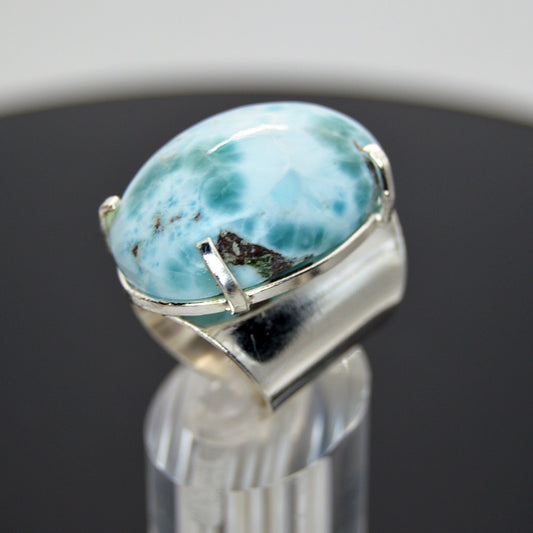 Oval Larimar Silver Wide Band Adjustable Ring