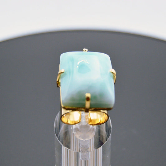 Rectangle Larimar Gold Wide Bang Adjustable Ring
