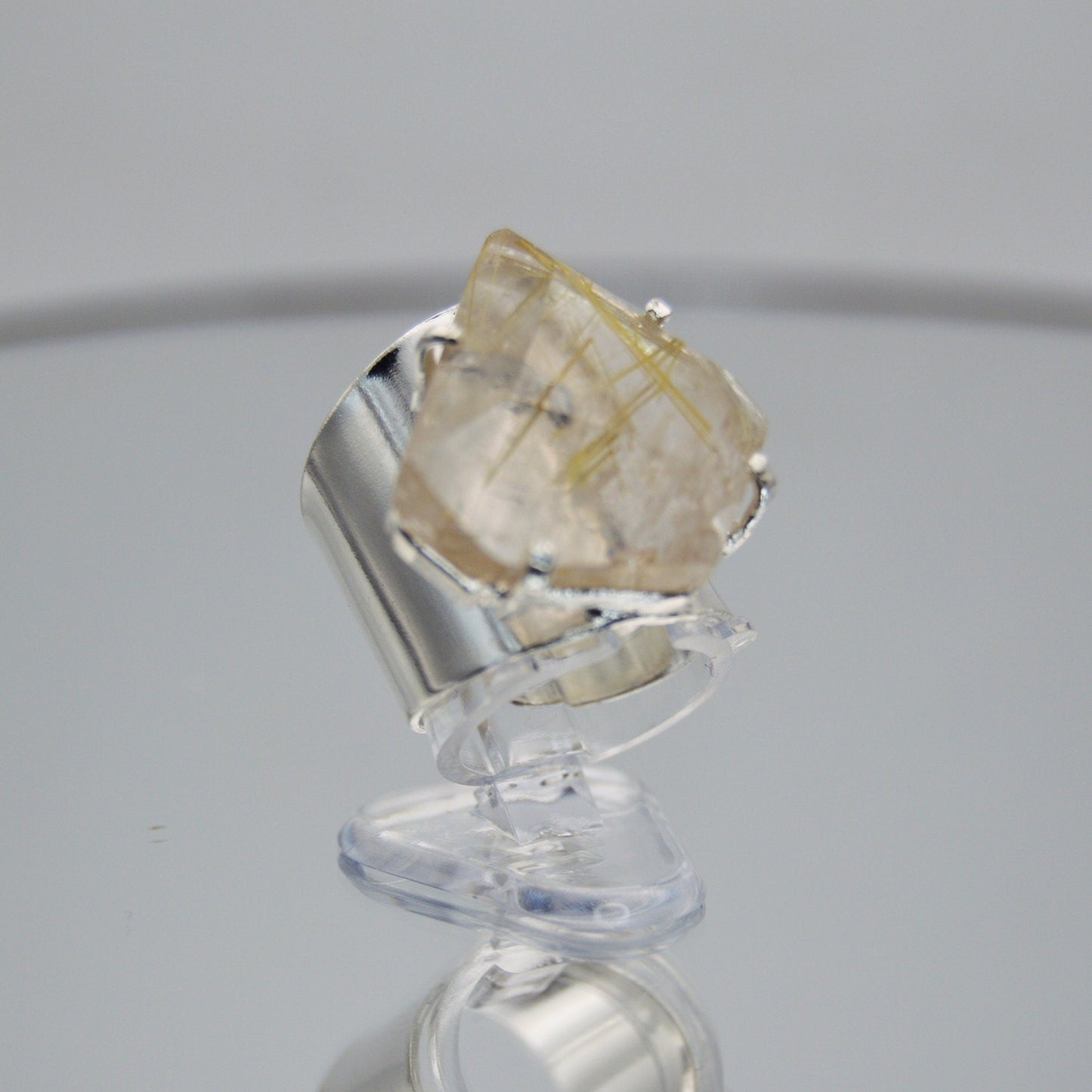 Golden Rutile Citrine Silver Wide Band Adjustable Ring