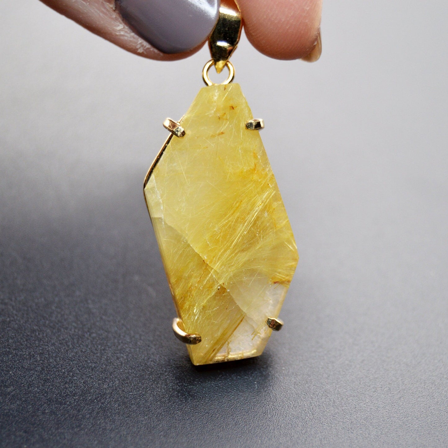 Golden Rutile Faceted Citrine Pendants