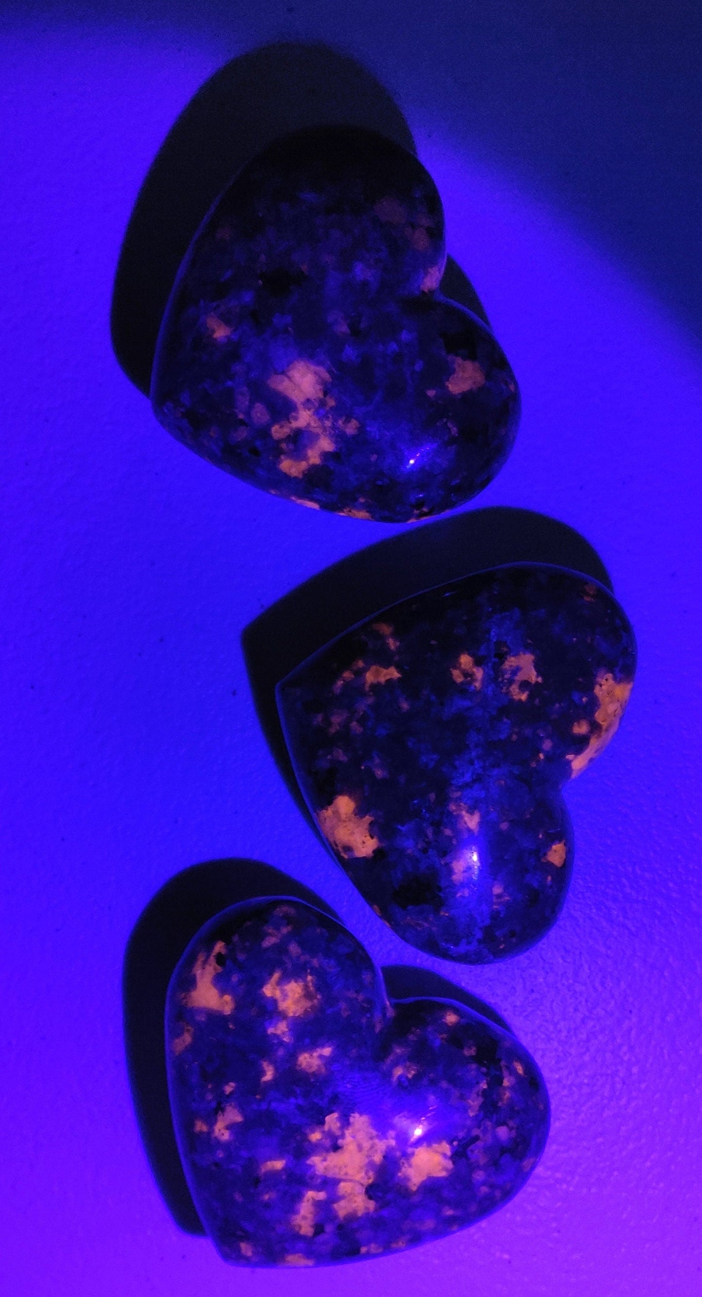 Set of 3 Yooperlite (Sodalite) Mini Hearts - UV Reactive