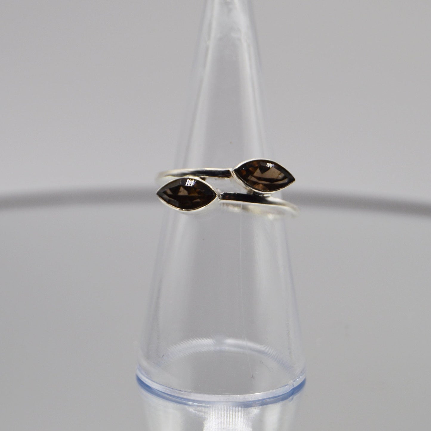 Faceted Smoky Quartz Leaf Ring, Sz 6, 925 silver