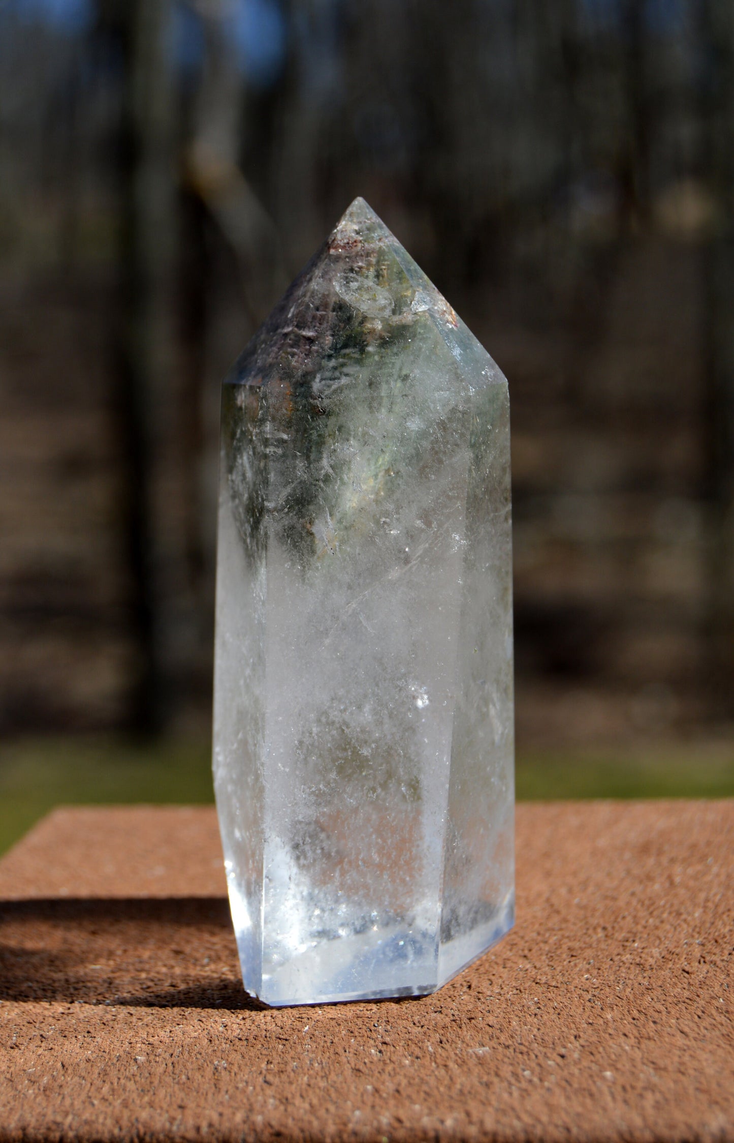 Quartz with Lodolite Phantom, Rainbows, and Hematite/Chlorite Inclusions