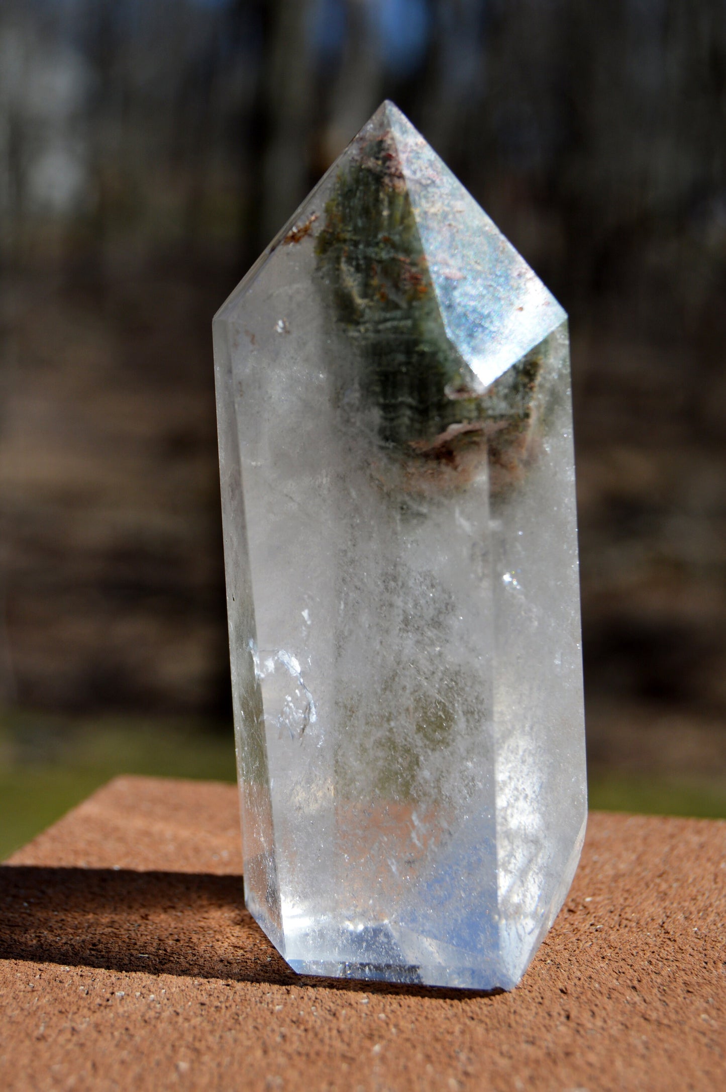 Quartz with Lodolite Phantom, Rainbows, and Hematite/Chlorite Inclusions