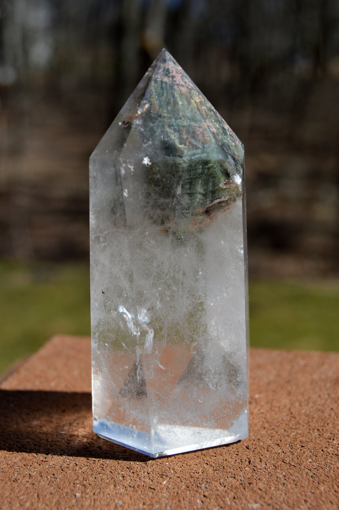 Quartz with Lodolite Phantom, Rainbows, and Hematite/Chlorite Inclusions