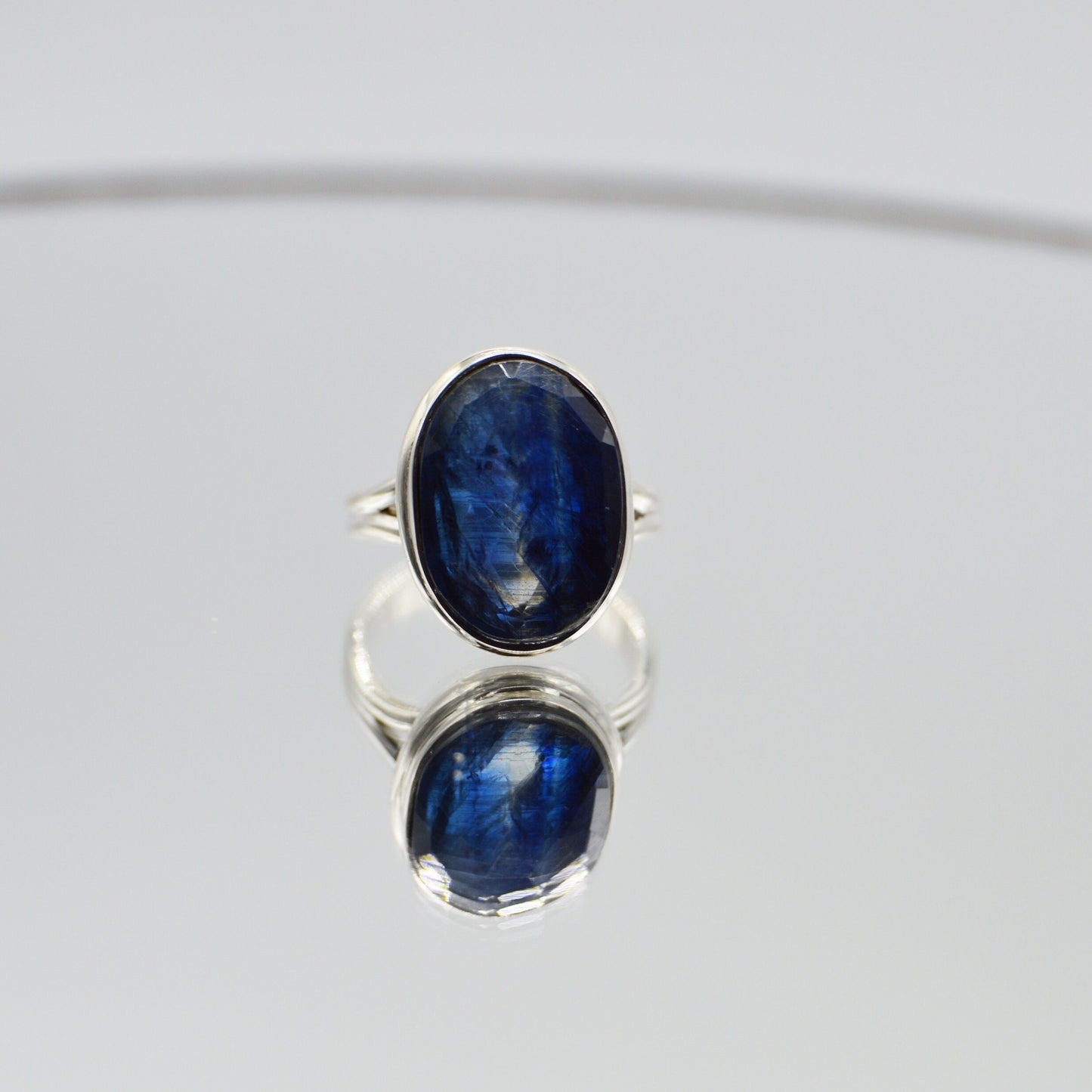 Oval Faceted Blue Kyanite Ring Size 6, 925 Silver