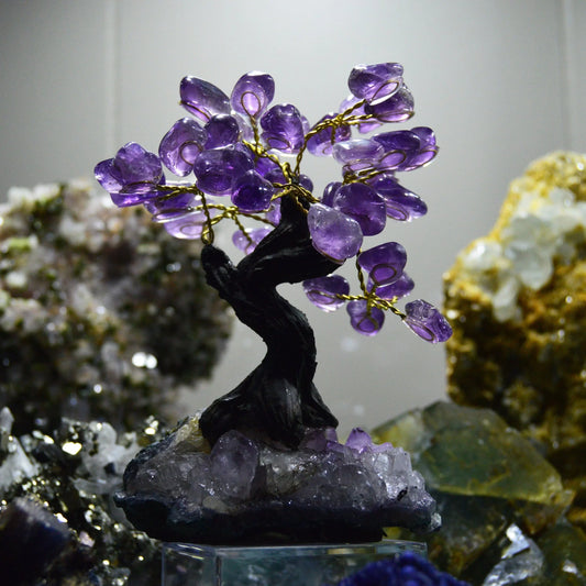 Handmade Amethyst Gemstone Tree on Raw Amethyst Cluster Base — Brazil