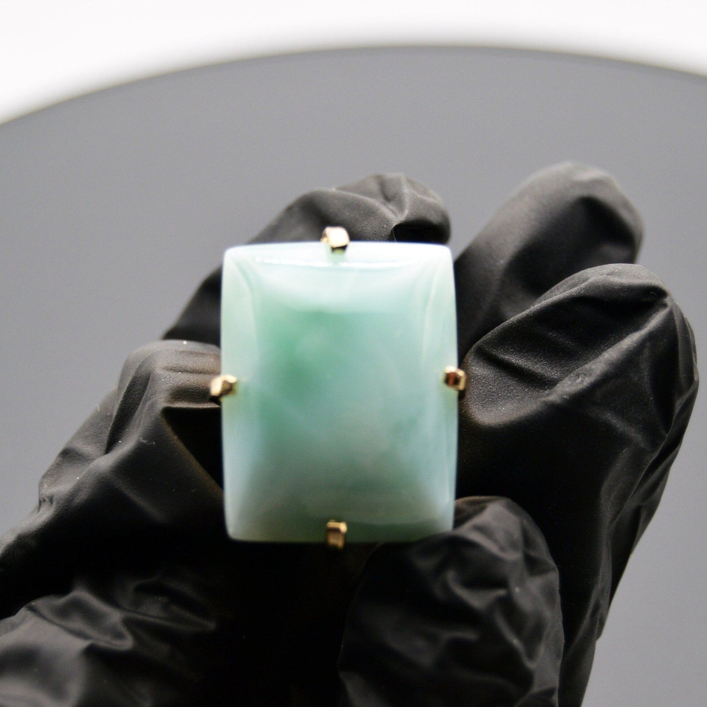 Rectangle Larimar Gold Wide Bang Adjustable Ring