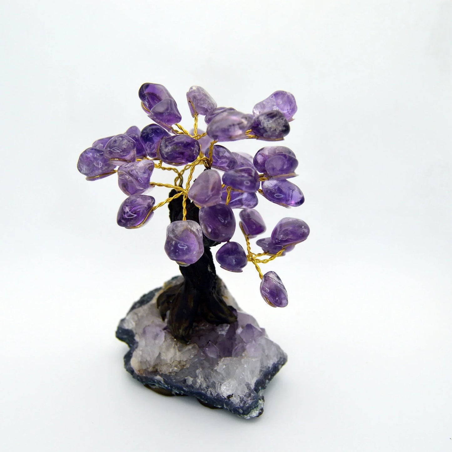 Handmade Amethyst Gemstone Tree on Raw Amethyst Cluster Base — Brazil