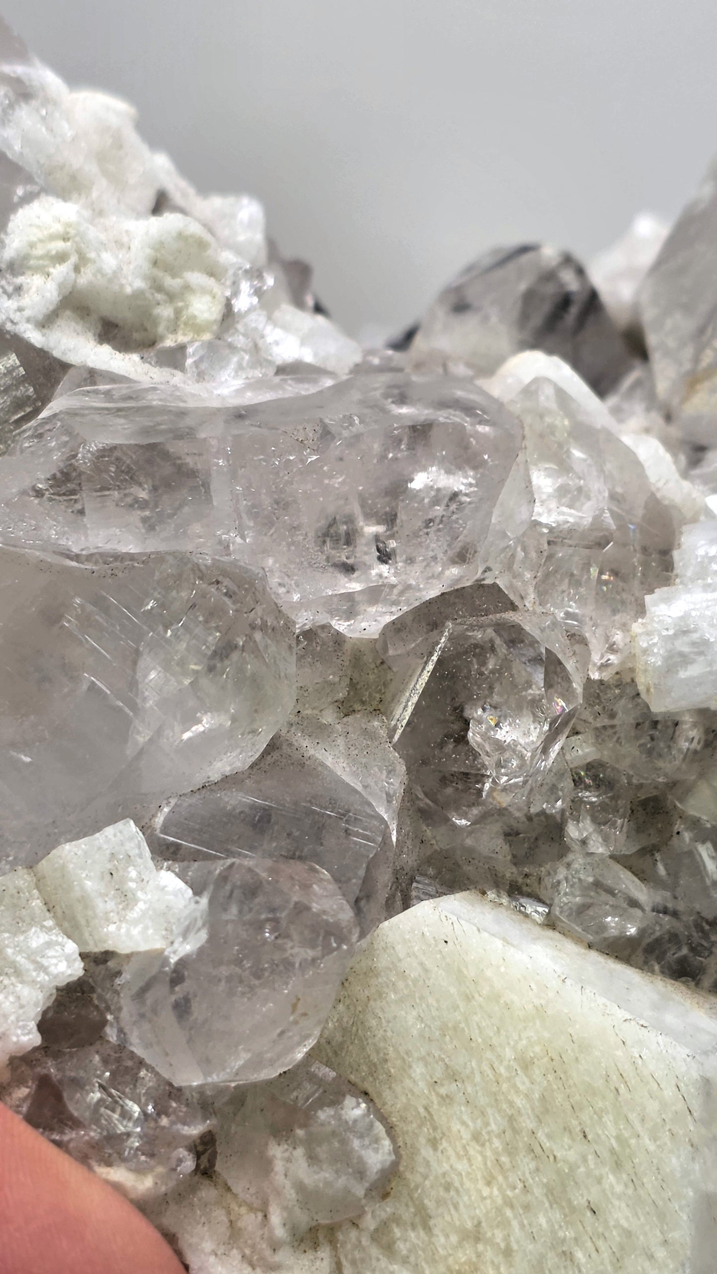Close-up of crystal formations on a white background