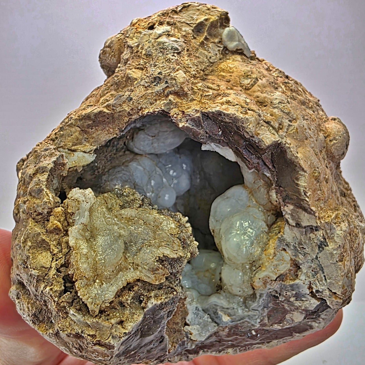 "Christmas" Hyalite Opal Geode | Rare Bi-Color Fluorescence | 594g | Las Trancas, Mexico