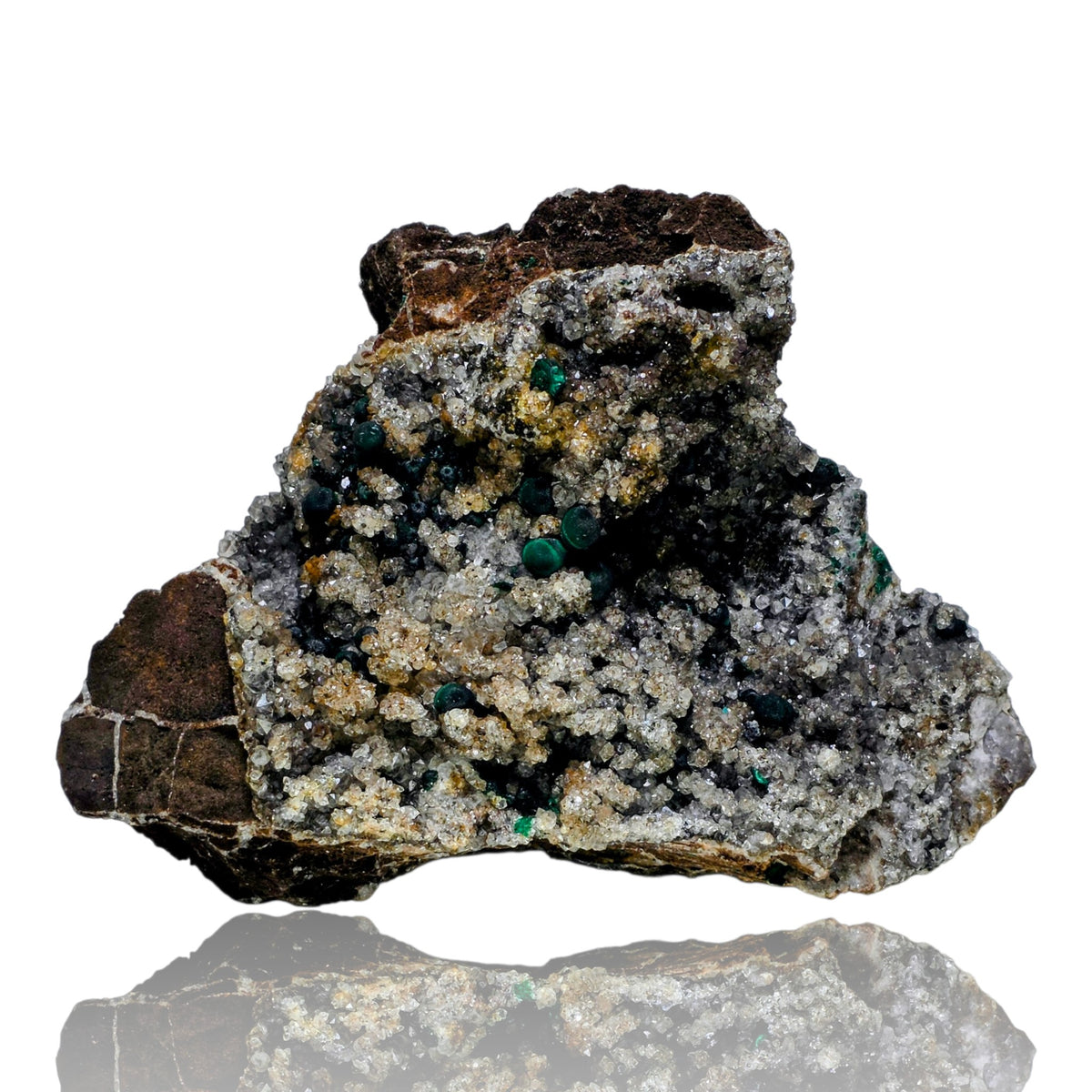 Rare Ball Malachite Spheres on Sparkly Druzy Quartz | Mindingi Mine, DR Congo | 6" / 800g