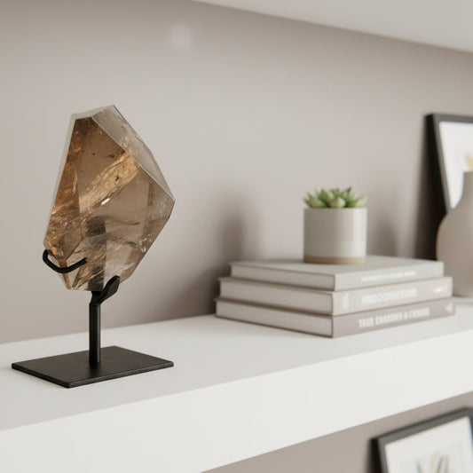 smoky quartz on stand