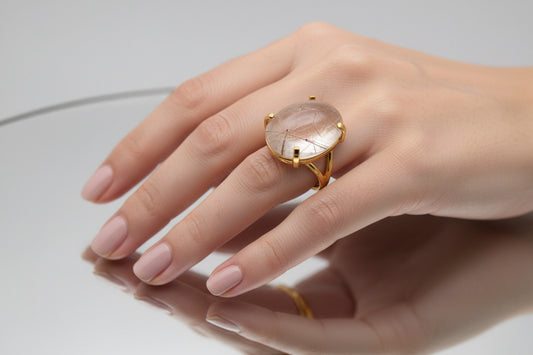 Golden Rutile Quartz Oval Ring