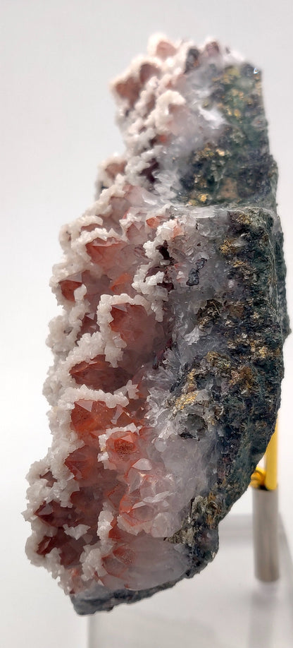 Red Hematite Included Quartz with Dolomite and iridescent Chalcopyrite