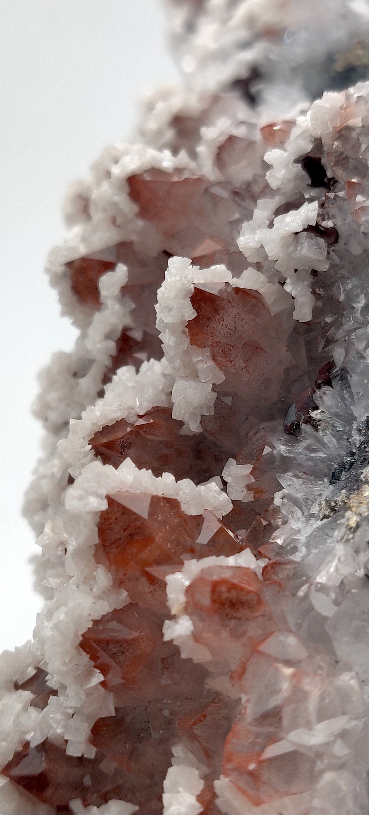 Red Hematite Included Quartz with Dolomite and iridescent Chalcopyrite