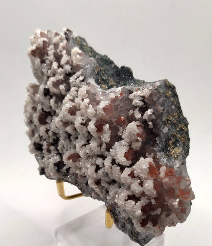 Red Hematite Included Quartz with Dolomite and iridescent Chalcopyrite