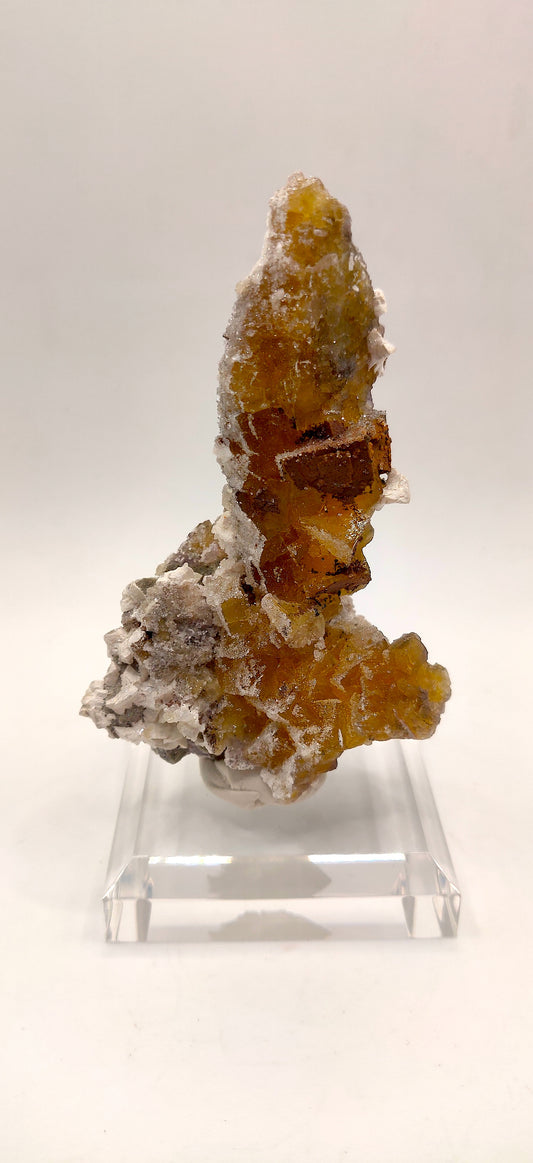 Yellow Fluorite w/ Dolomite and Micro Druze Quartz, Asturias, Spain