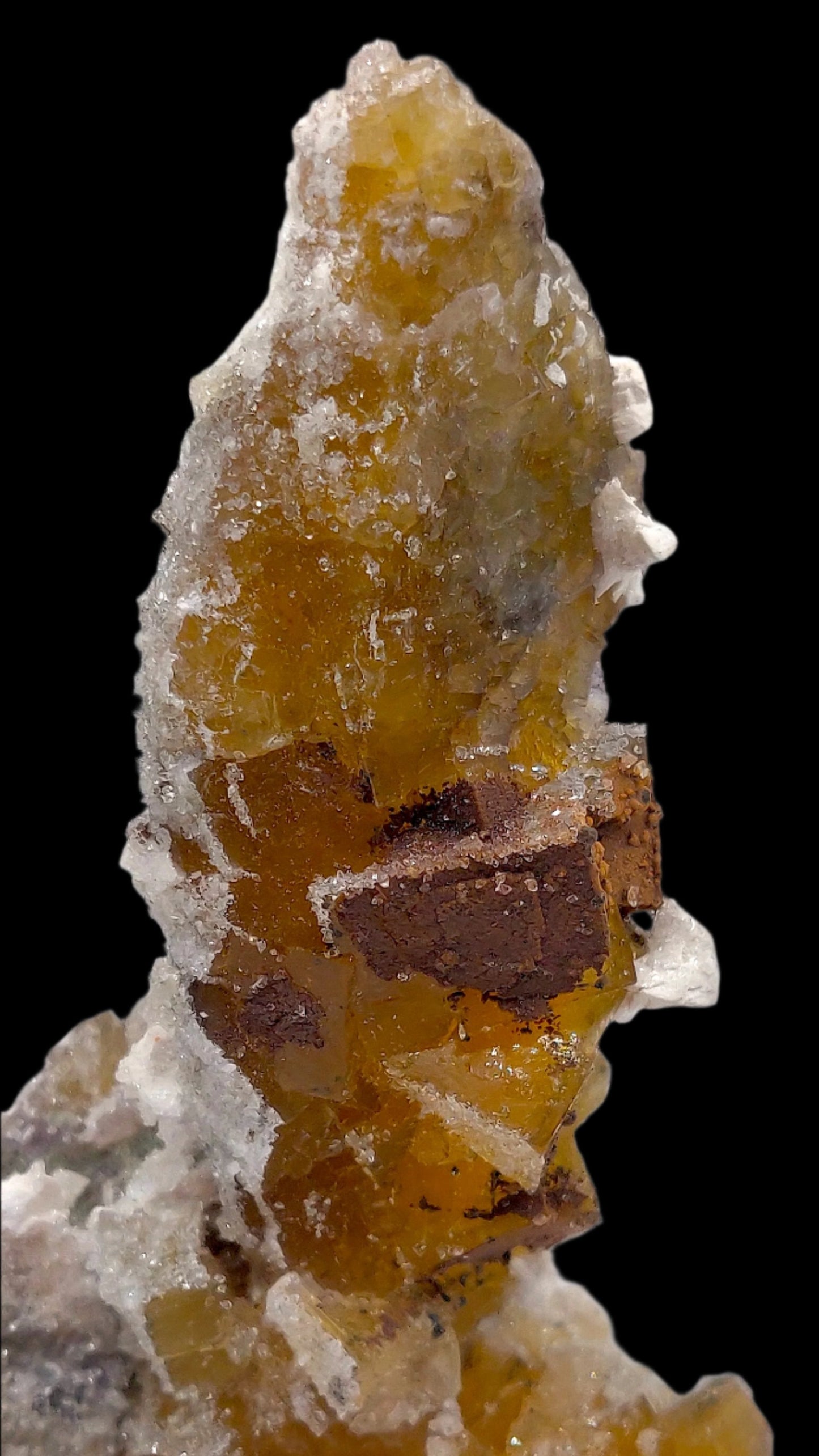 Yellow Fluorite w/ Dolomite and Micro Druze Quartz, Asturias, Spain