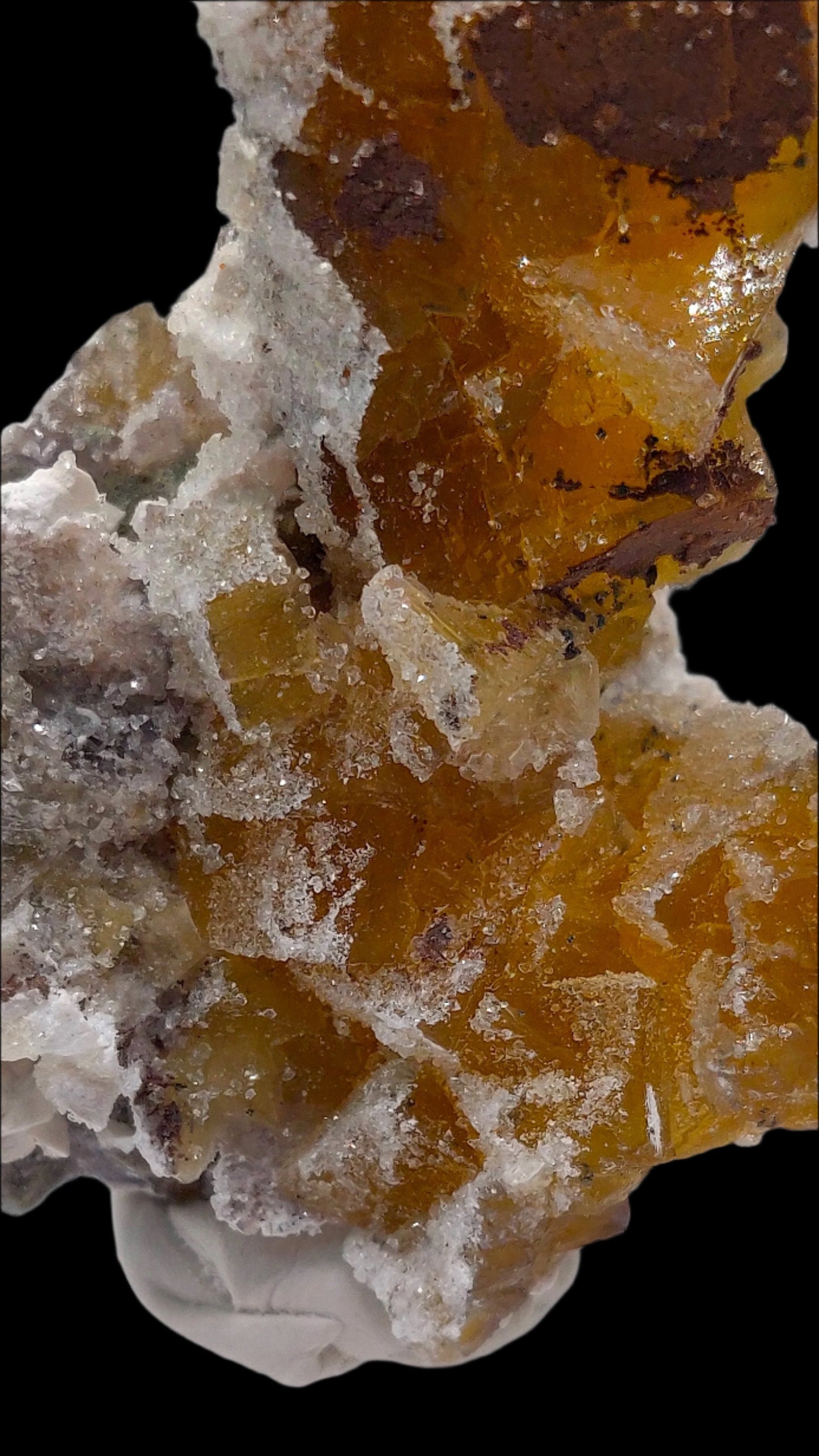 Yellow Fluorite w/ Dolomite and Micro Druze Quartz, Asturias, Spain