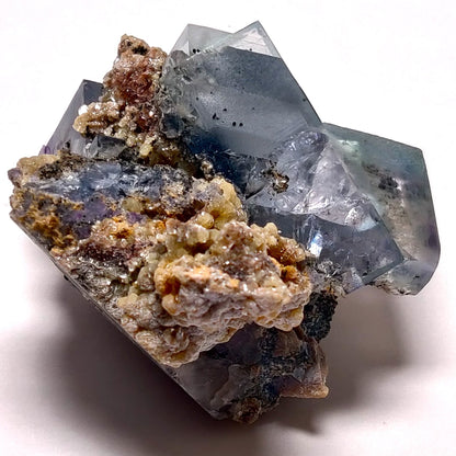 Phantom Quartz in Blue Fluorite w/Purple Fluorite on Matrix, Yaogangxian Mine, Hunan, China