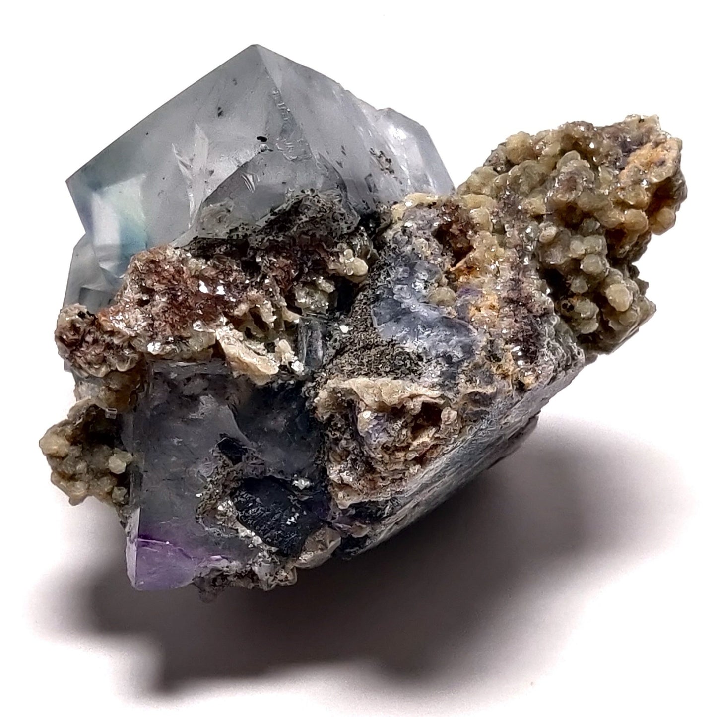 Phantom Quartz in Blue Fluorite w/Purple Fluorite on Matrix, Yaogangxian Mine, Hunan, China