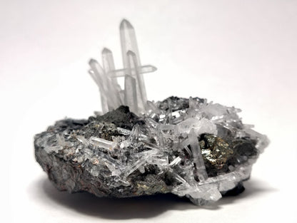 Quartz on Sphalerite w/ Iron Pyrite from the historic Quiruvilca Mine, Peru.