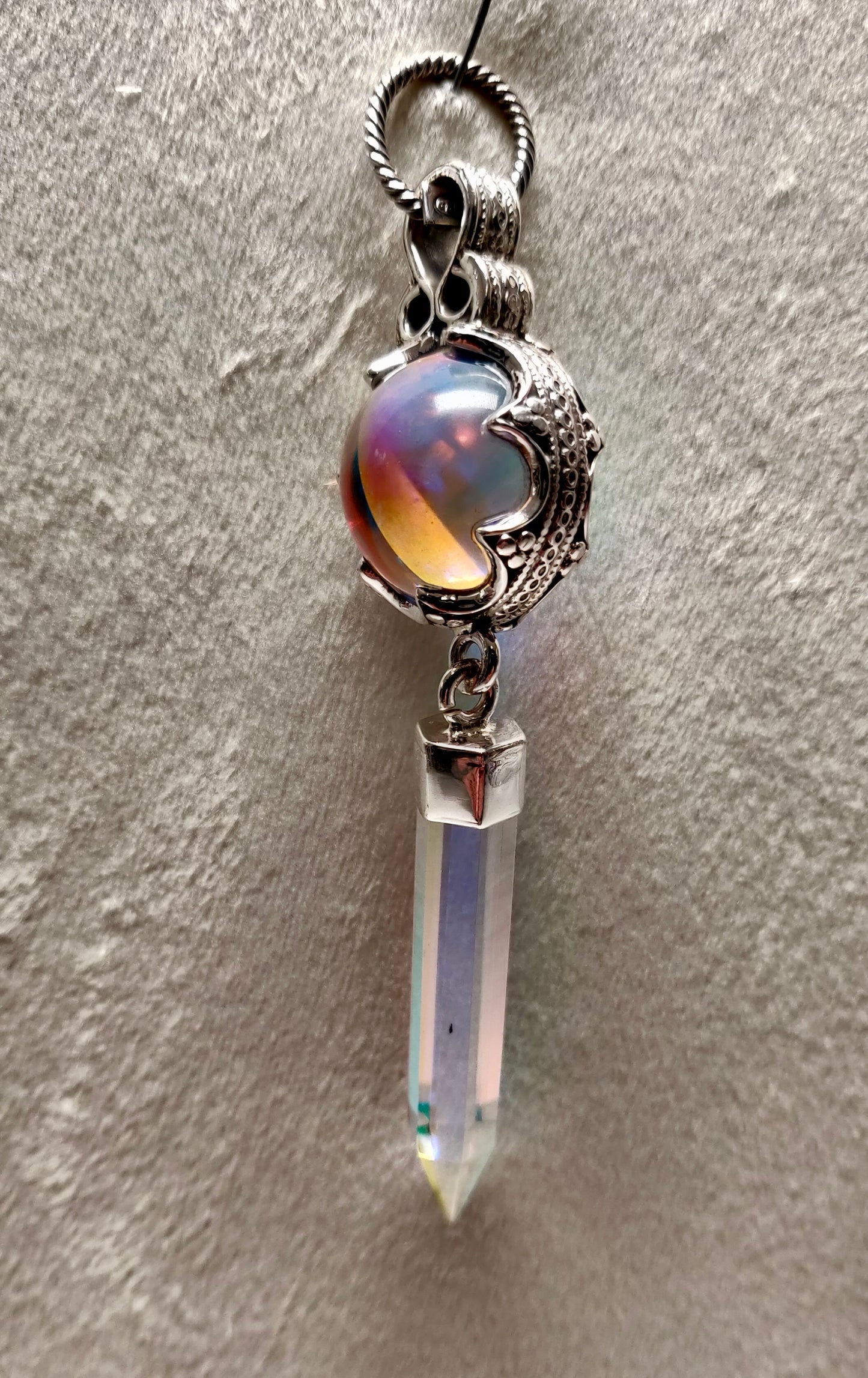 Rainbow Aura Pendant/Keychain, 925 Sterling Silver