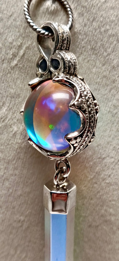 Rainbow Aura Pendant/Keychain, 925 Sterling Silver