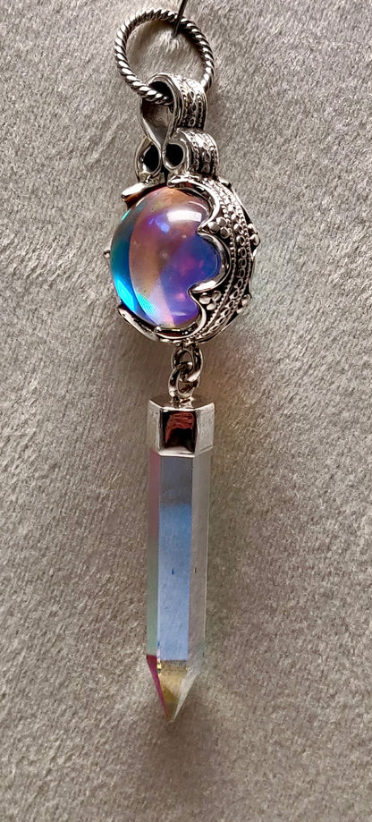 Rainbow Aura Pendant/Keychain, 925 Sterling Silver